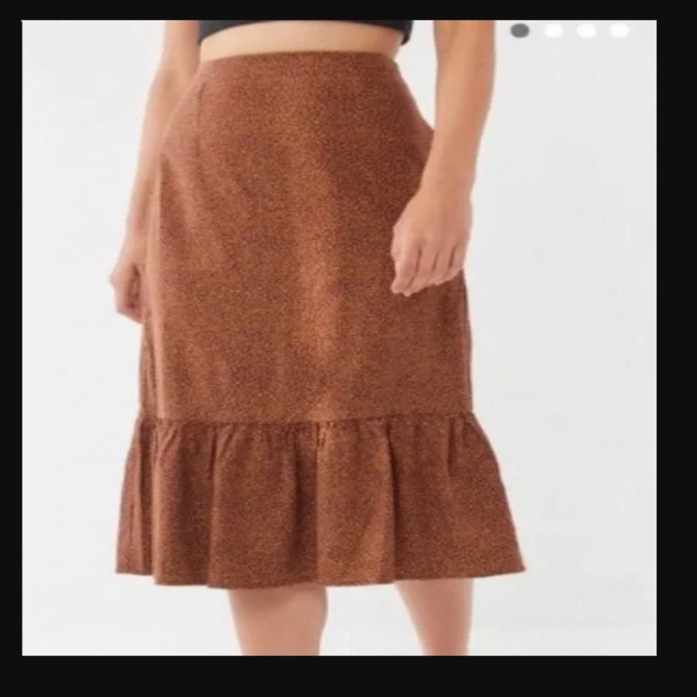 URBAN OUTFITTERS Brown yellow polka dot high waisted ruffle skirt